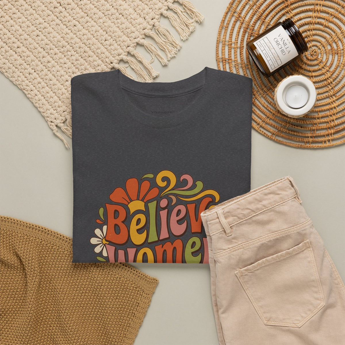 Believe Women Retro Floral Tee — 70s-Inspired Feminist Cotton Shirt