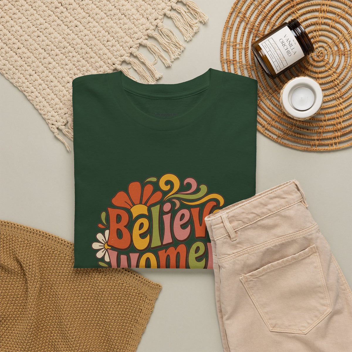 Believe Women Retro Floral Tee — 70s-Inspired Feminist Cotton Shirt