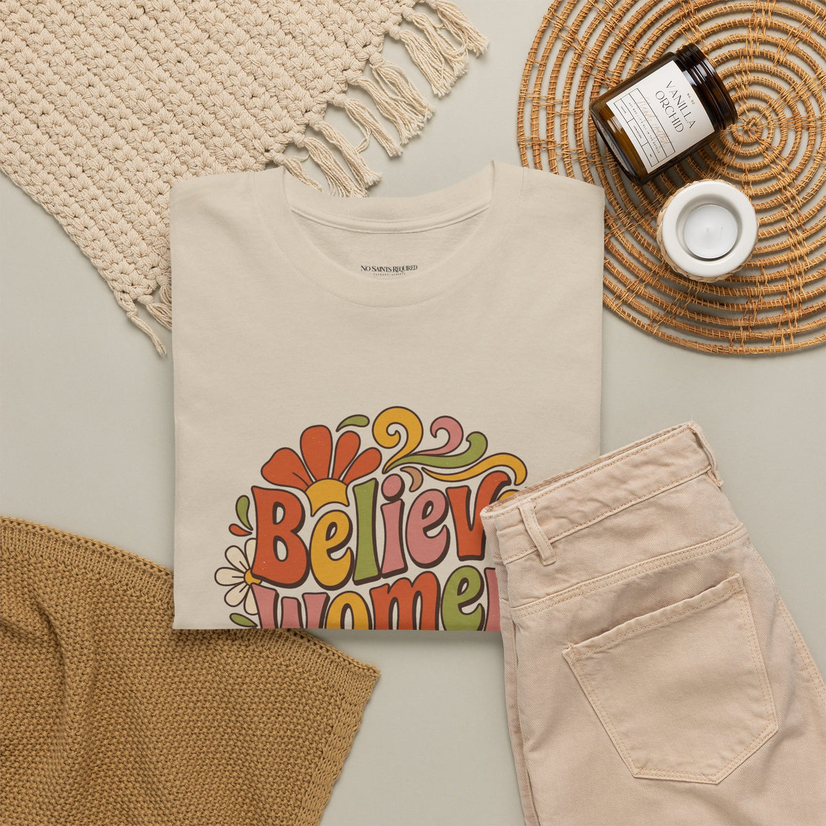 Believe Women Retro Floral Tee — 70s-Inspired Feminist Cotton Shirt