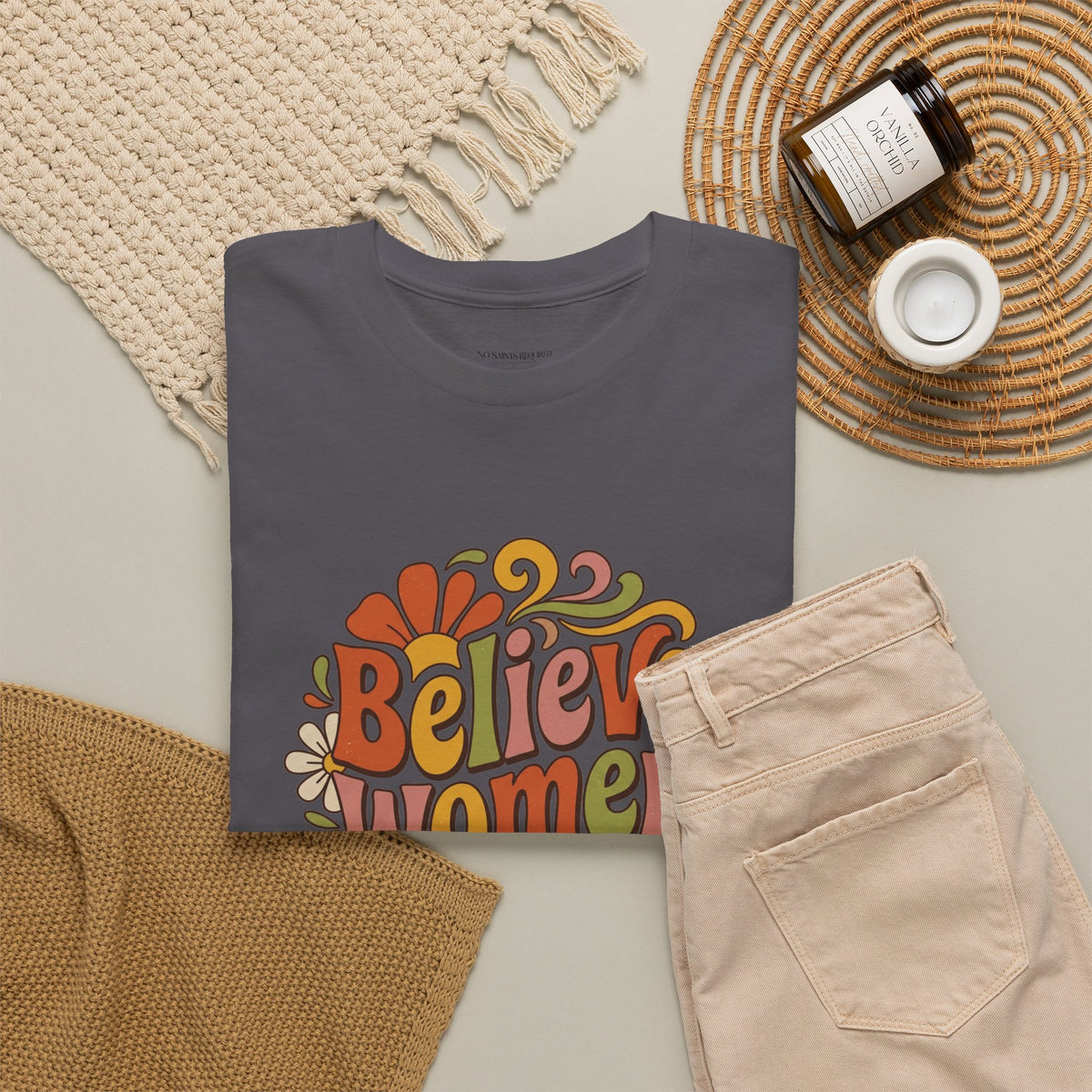Believe Women Retro Floral Tee — 70s-Inspired Feminist Cotton Shirt