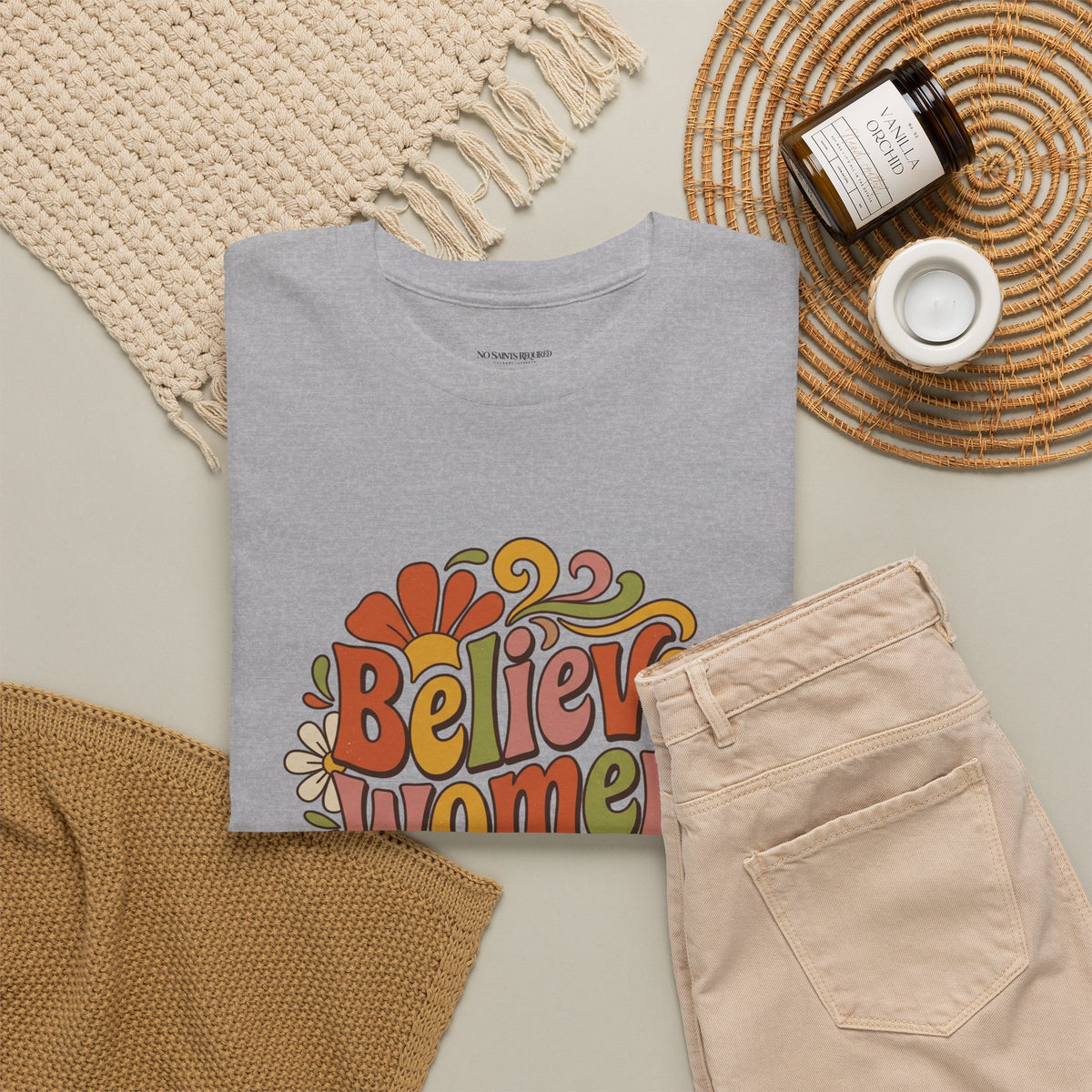 Believe Women Retro Floral Tee — 70s-Inspired Feminist Cotton Shirt