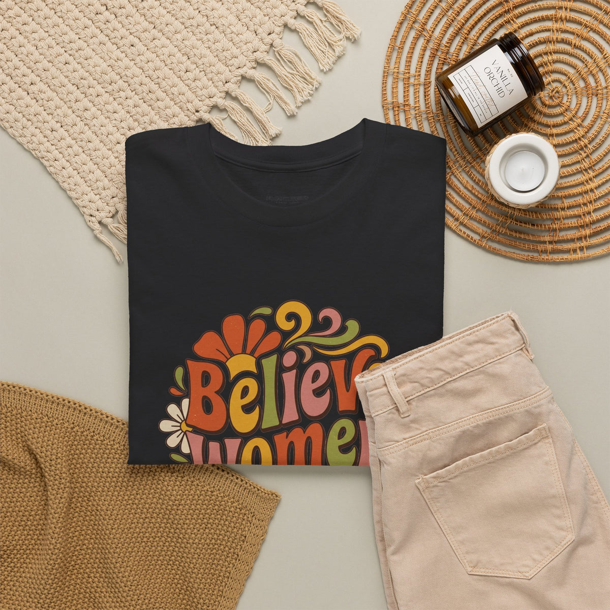 Believe Women Retro Floral Tee — 70s-Inspired Feminist Cotton Shirt